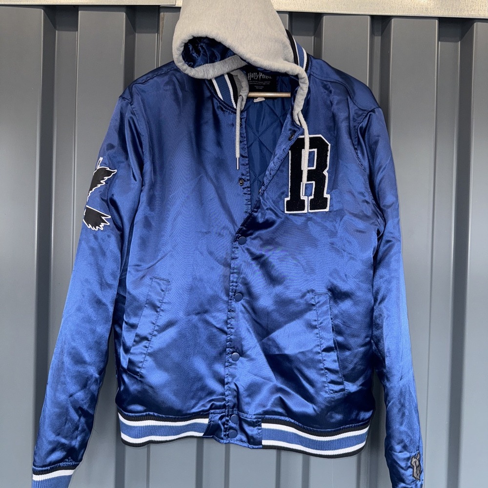 Harry Potter Blue Hooded Jacket Ravenclaw logo Varsity Letterman Mens Large
